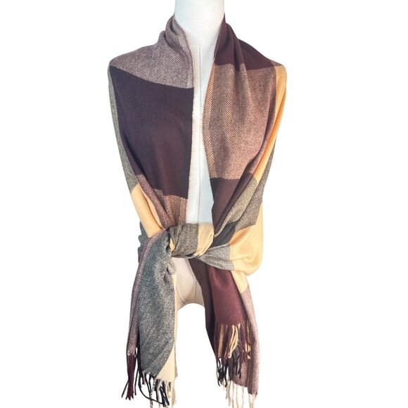 2/$30 Large Plaid Shawl Scarf With Tassels Soft & Warm Design For Women - Picture 3 of 9